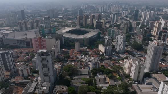 Drone Image, Going Up, Revealing Avenues, Soccer Stadium In Sao Paulo, Brazil