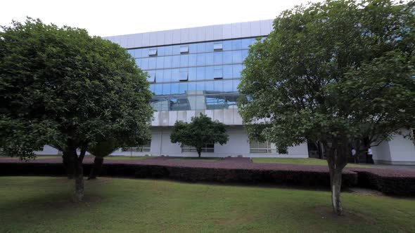 Modern Building of Plant or Scientific Research Center at Summer Day