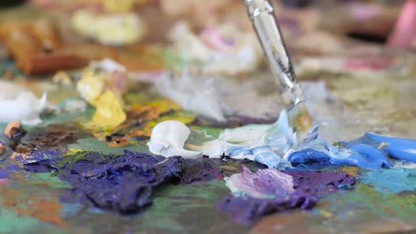 Mix Blue and White Colors Oil Painting, Slow Motion, Closeup alt