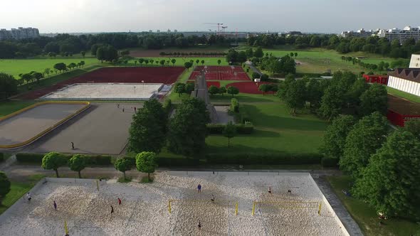 Aerial of different sports fields