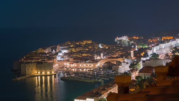 Dubrovnik Old City Night View, Travel Destination, Mediterranean Sea, Croatia