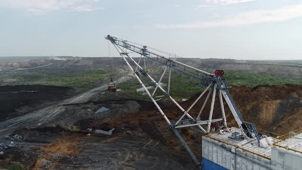 Walking Excavator Working at Coal Mine