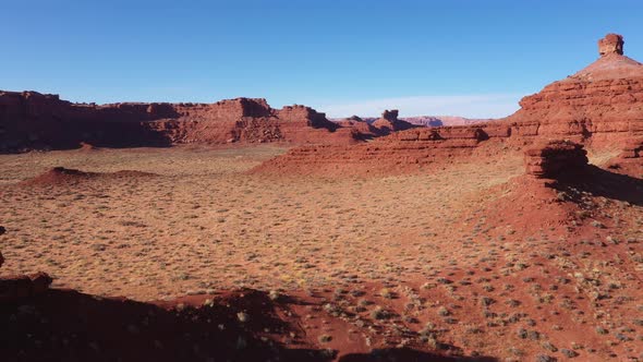 Aerial Fly Canyon With Red Rocks Butte In Dried Desert With Red Sandstone Usa alt