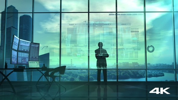 Trader During Work And Holographic Infographics 4K alt