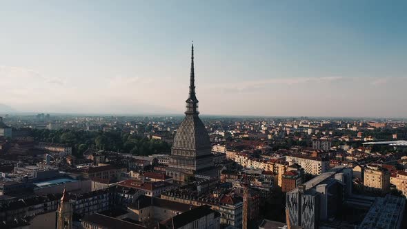 Drone Flight Over the Center of Turin in Italy