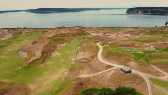 Over Chambers Bay Golf Course and the Puget Sound 4K UHD