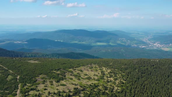 Aerial view of vast mountainous forests. Beautiful nature. (Hrubý Jeseník) alt