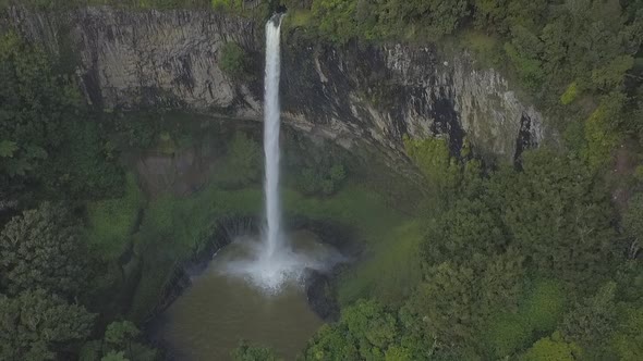 Aerial footage of spectacular waterfall