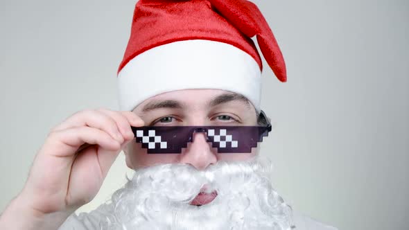 Swag Santa Claus Funny Pixelated Sunglasses White Background alt