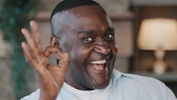 Closeup Portrait Elder African Man Positive Grandpa Ethnic Father Show Consent Sign Okay Hand alt