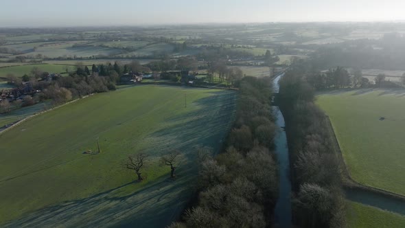 Grand Union Canal Cutting Rowington Warwickshire Aerial Landscape UK Winter Transportation