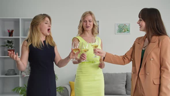 Bachelorette Party Young Women Have Fun Together Clink Glasses with Wine and Drink During Festive alt