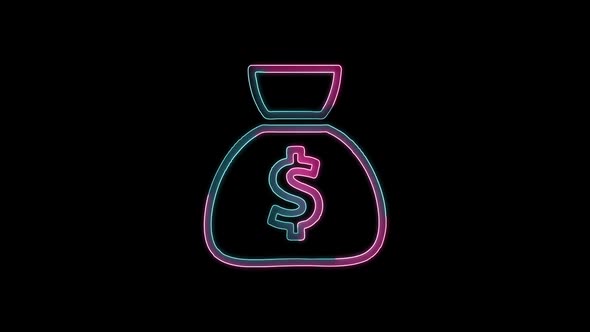 Glowing neon line banknote dollar icon isolated on black background. Banking currency sign. alt