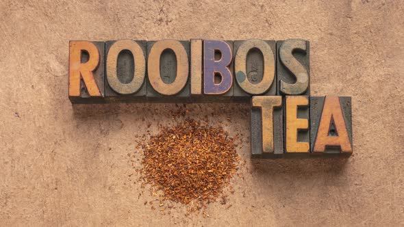 Rooibos or red tea concept - stop motion animation with letterpress wood type alt