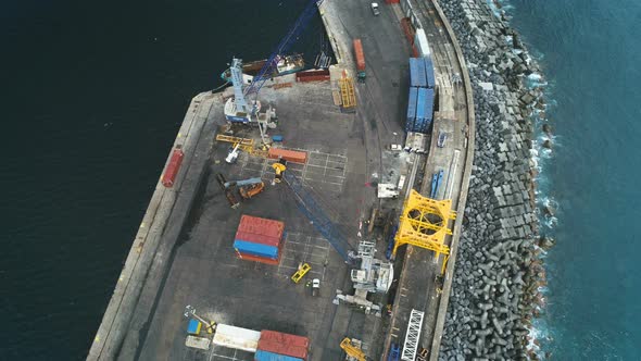 Aerial View Of Cargo Sea Port Dock Work