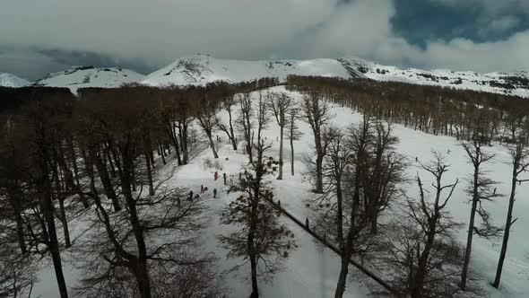 Bird's eye view of ski slope in Patagonia, South America alt