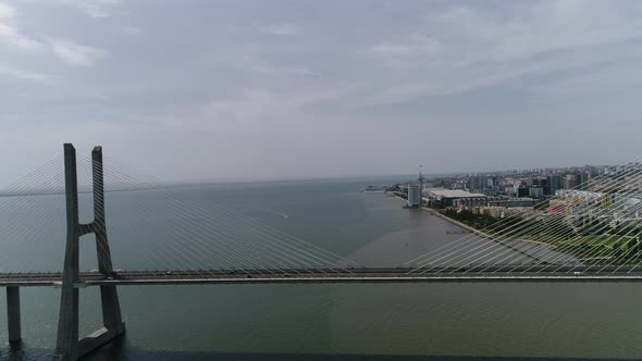 Traffic on Vasco da Gama Bridge. Lisbon, Portugal alt