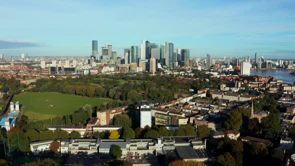 Aerial Panoramic View of the Canary Wharf Business District in London alt