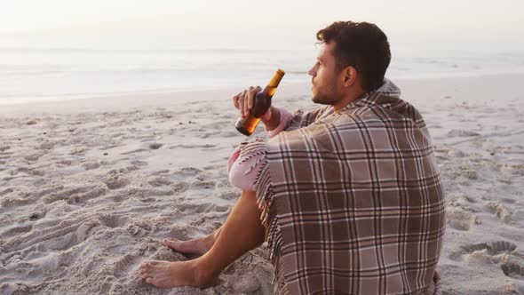 Portrait of a Caucasian man enjoying time at the beach alt