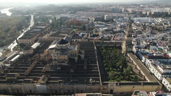 Mosque or Cathedral of Our Lady of Assumption, Cordoba in Spain. Aerial descendent