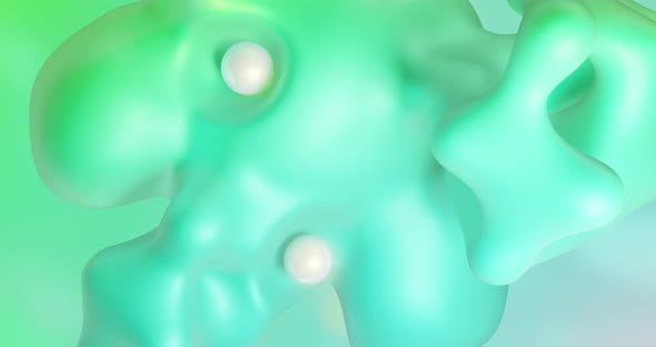Abstract green metallic liquid flowing with pearl bubbles background. 