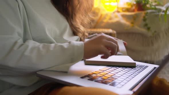 Woman Working or Study on Laptop at Home