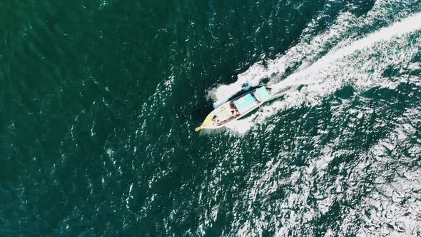 Drone Overhead Footage of a Moving Boat