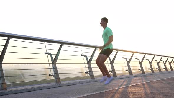 Training for Success Sportsman Guy Jogging in Place with a High Rise of the Shin Activity