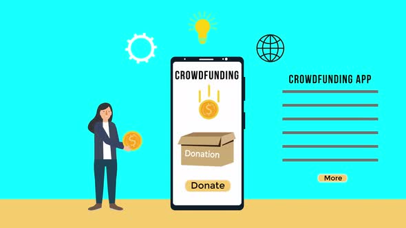 Crowdfunding app 4K animation with a girl donating money