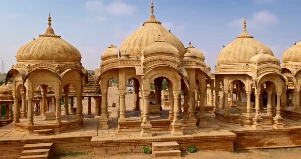 Bada Bagh Cenotaphs (Hindu Tomb Mausoleum) Made of Sandstone in Indian Thar Desert. Jaisalmer alt