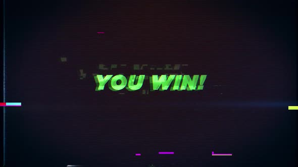 YOU WIN text glitch effects concept for video games screen alt