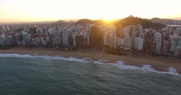 Aera image of the old town with a beautiful sunset in 1080p alt