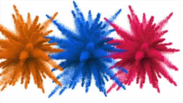 Colourful powder explosion with white background. Slow motion of colourful particles