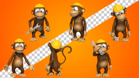 Mechanic Monkey In a Helmet Holding Wrench (6-Pack)