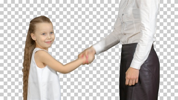 Daughter and mother hand shake, Alpha Channel