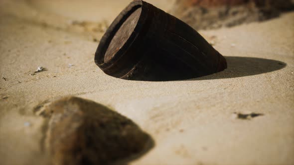 Old Wooden Barrel on the Beach alt