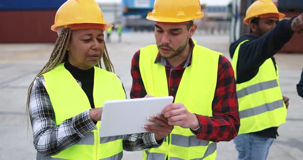 Multiracial people working together at Freight Terminal Port alt