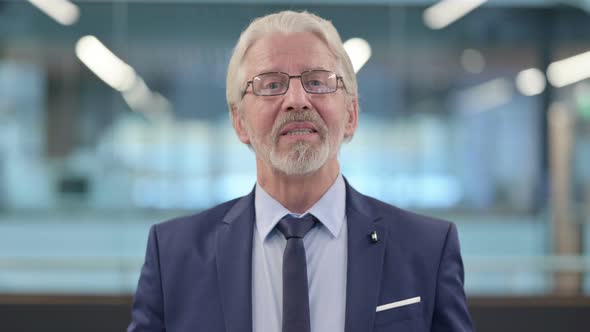 Portrait of Old Businessman Talking on Online Video Call alt