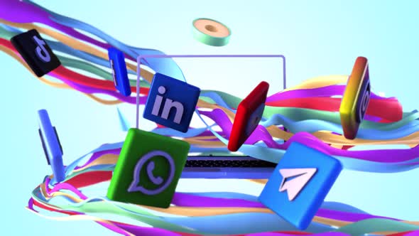 Social Media Icons Laptop Abstract Background