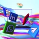 Social Media Icons Laptop Abstract Background