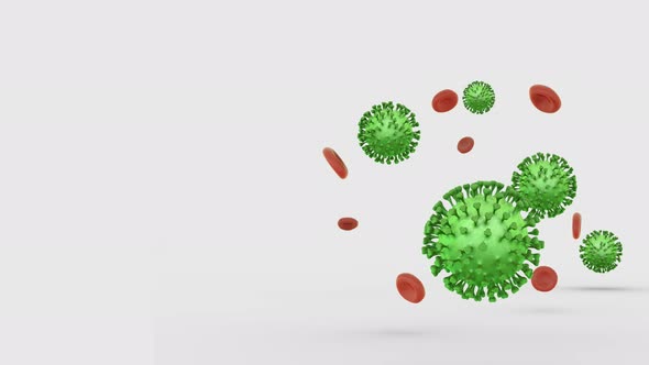 Flying Blood Cells with Coronavirus on a White Background alt