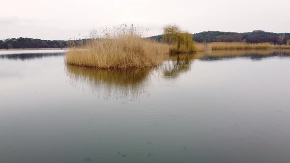 Lake Evening Drone Footage Cloudy