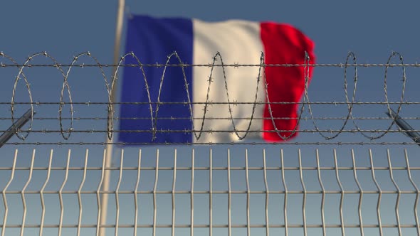 Barbed Wire Against Waving Flag of France alt