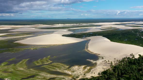 Brazilian landmark rainwater lakes and sand dunes. Jericoacoara Ceara. alt