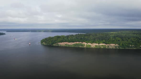 Aerial View Of Sailing Regatta In Kaunas Artificial Lake