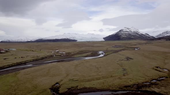 Winter landscape in Iceland with snow covered mountains on background