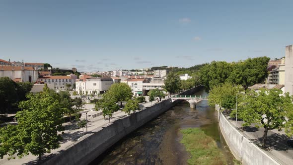 Romantic Lis River With Bridge, Leiria, Portugal, Aerial