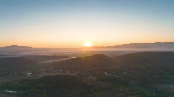 Aerial view Beautiful of morning scenery Golden light sunrise.