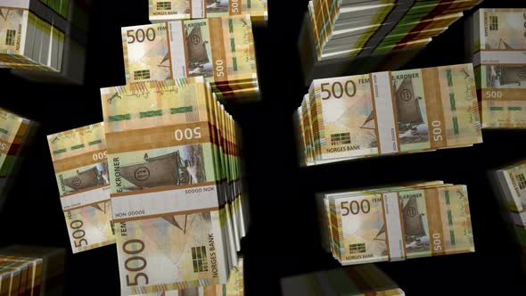 Flight over the Norwegian Krone money banknote packs loop alt