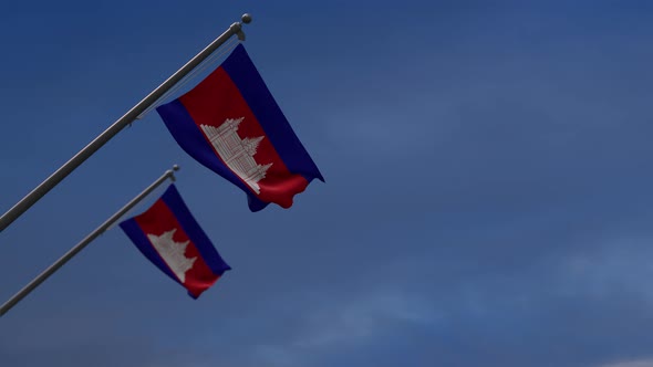 Cambodia flags In the blue sky - 4K